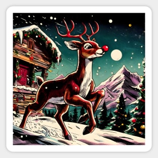 Illuminate the Holidays: Whimsical Rudolph the Red-Nosed Reindeer Art for Festive Christmas Prints and Joyful Decor! Sticker